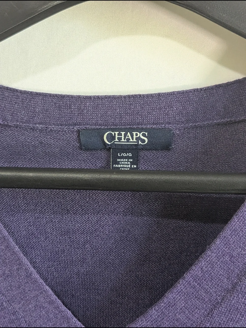 Chaps Ombre V Neck Sweater Purple Gray Knit Pullover Women's Large Soft